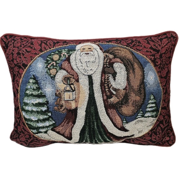 Santa Christmas Holiday VTG Needlepoint Tapestry Throw Pillow Old World 17x12‎ - Picture 1 of 7